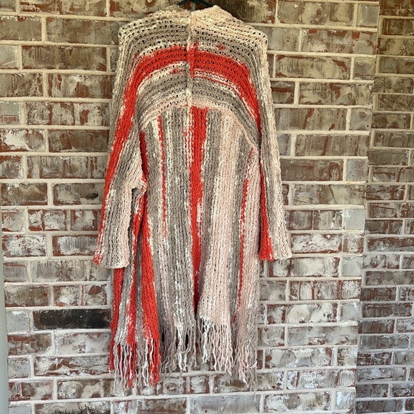 Free People Desert Daze Orange and Cream Chunky Knit Cardigan - Picture 10 of 13
